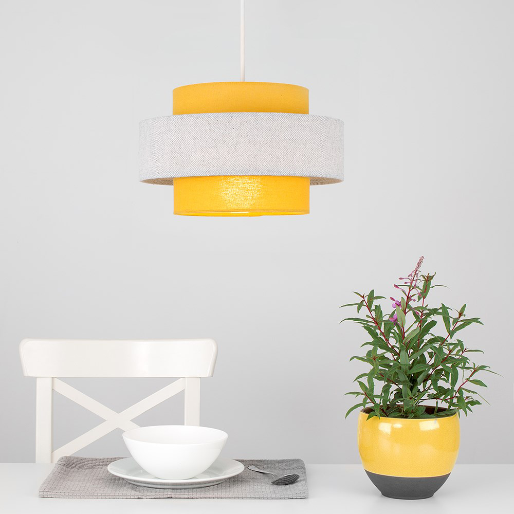 ValueLights Mustard and Grey Herringbone Pendant Lamp Shade Image 2
