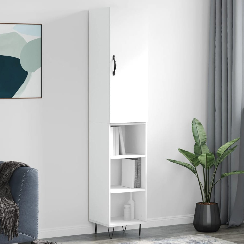 vidaXL Single Door 3 Open Shelf White Highboard Image 1