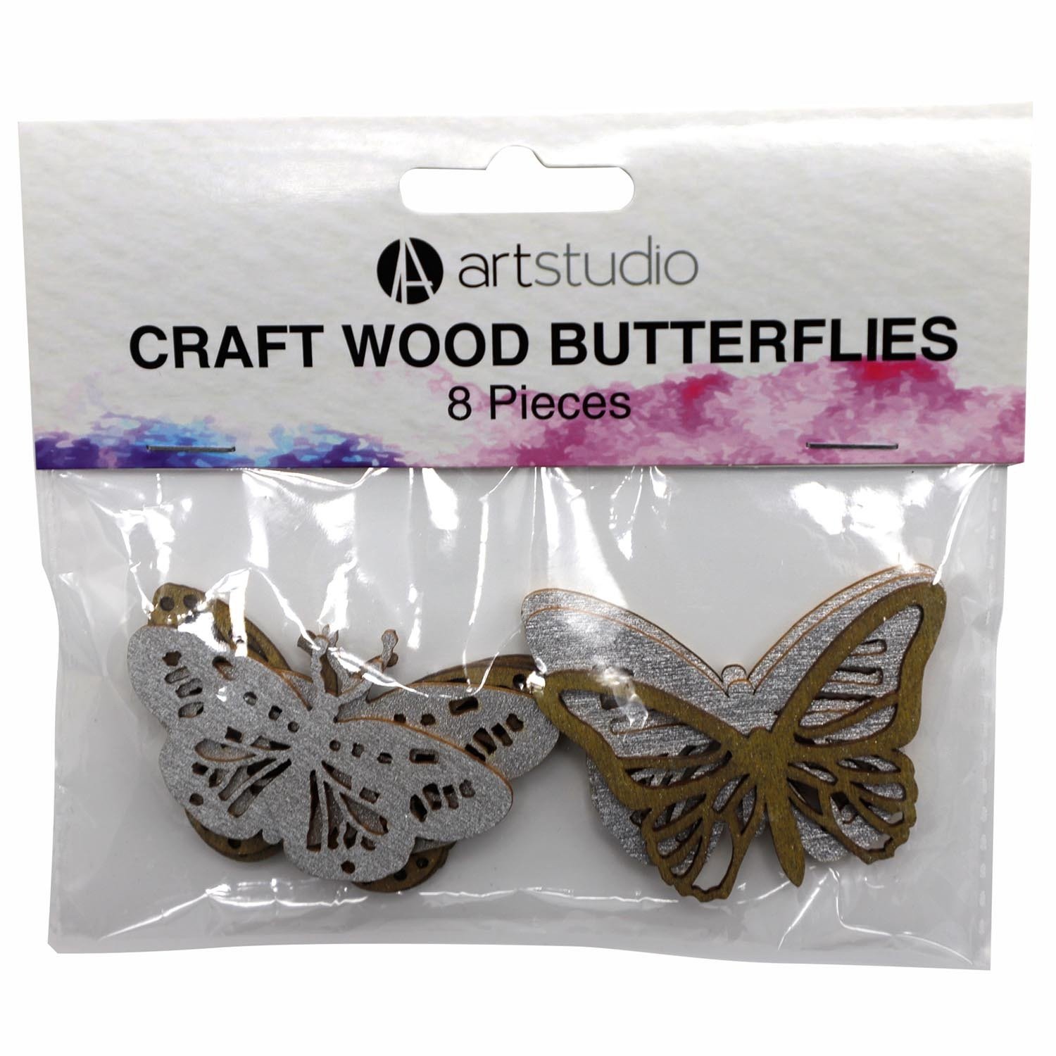 Pack of Eight Art Studio Craft Wood Butterflies Image