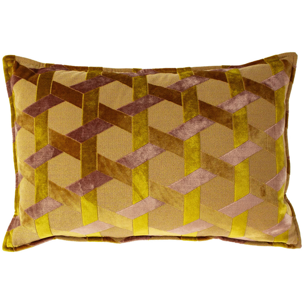 Paoletti Delano Ochre and Blush Velvet Jacquard Cushion Image 1