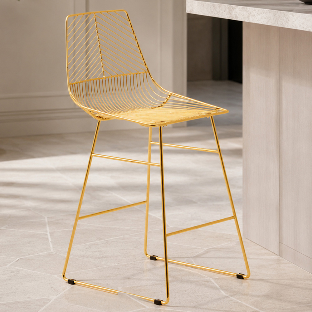 Premier Housewares District Gold Metal Wire Tapered Bar Chair Image 1
