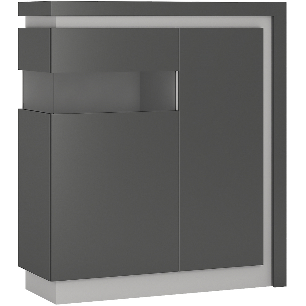 Lyon 2 Door Platinum and Light Grey Gloss Left Hand LED Designer Cabinet Image 2