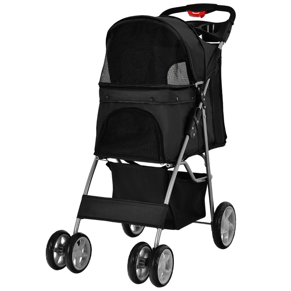 Costway Black Folding Pet Stroller with Wheels and Canopy Image 1