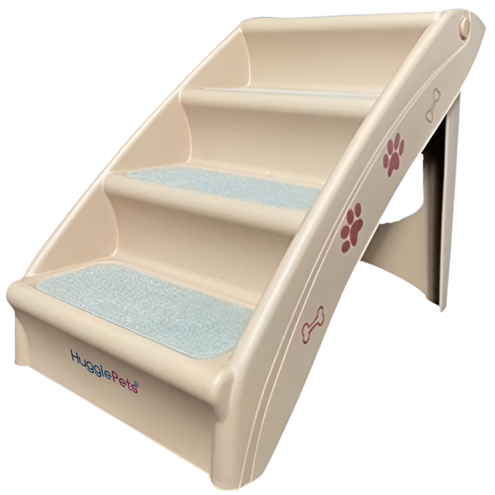 HugglePets Beige Plastic Pet Stairs with Carpet