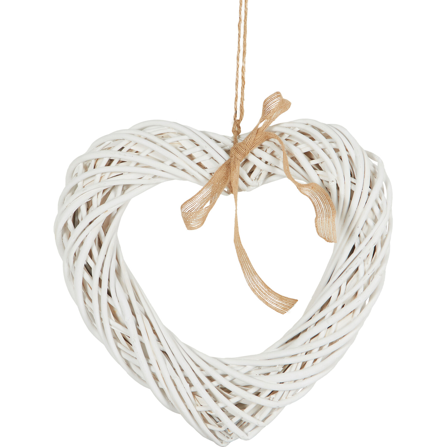 Hanging Wicker Heart with Ribbon - White Image 1