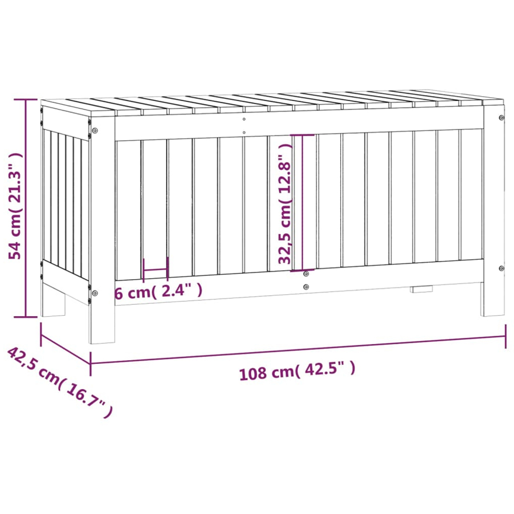 vidaXL 54 x 108 x 42.5cm White Pine Wood Garden Storage Box Image 9