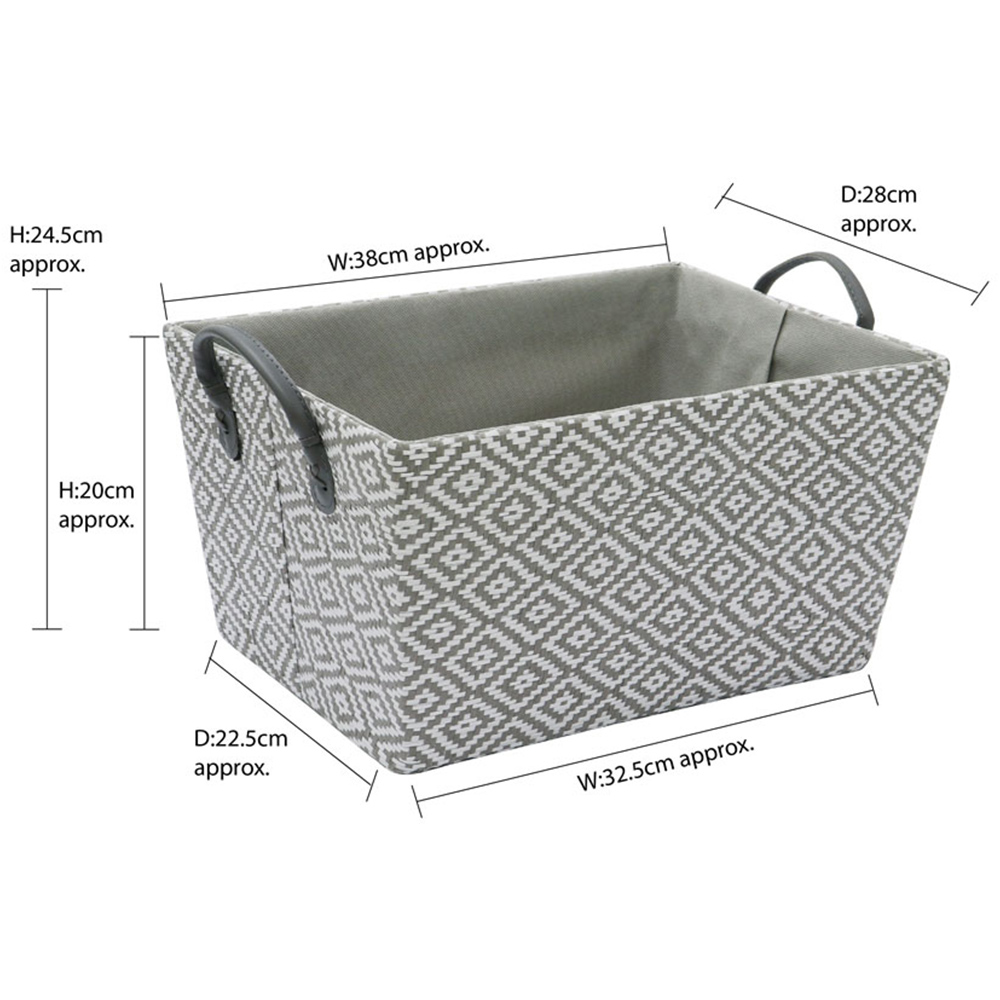 JVL Argyle Grey Rectangular Paper Storage Basket with PU Handles Image 5