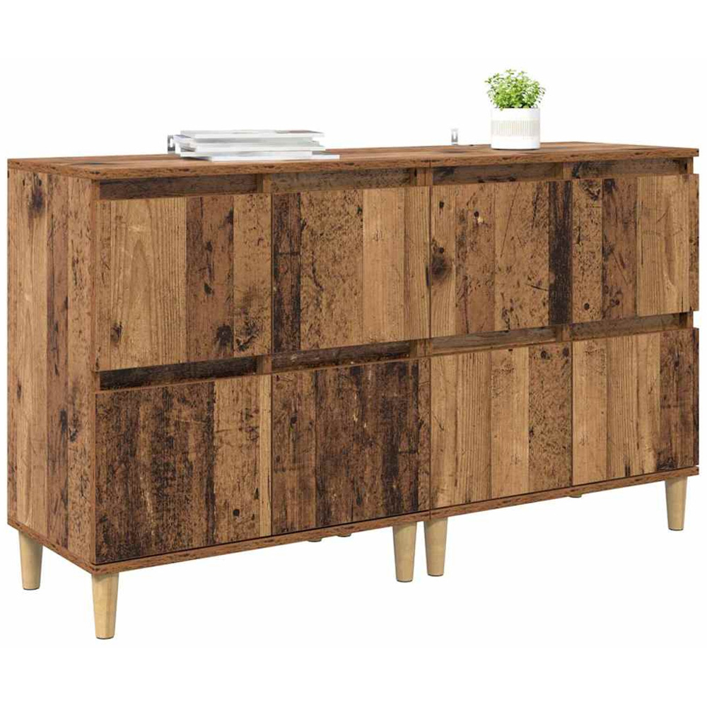 vidaXL 4 Door Old Wood Sideboard with Wooden Legs Set of 2 Image 3