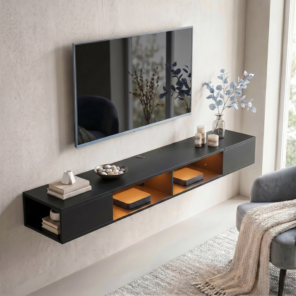 HOMCOM 4 Shelf Black TV Stand with RGB LED Light Image 3