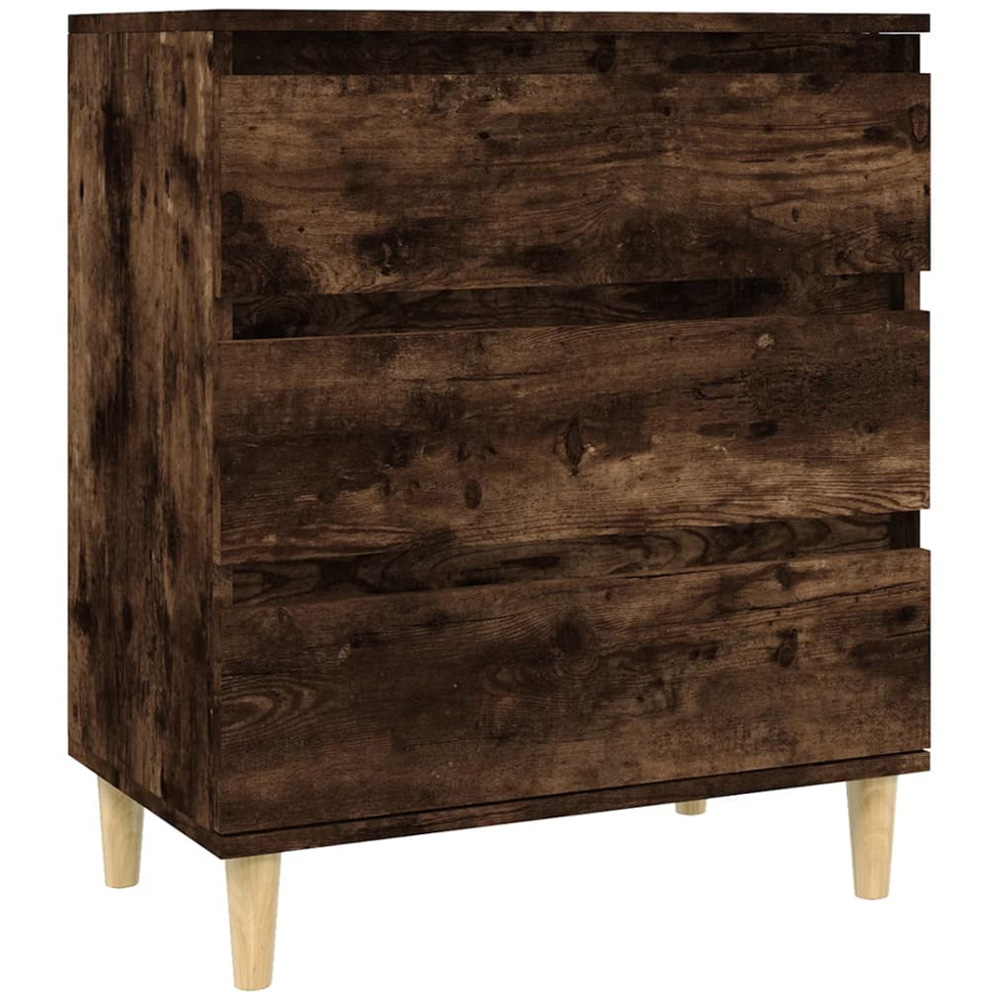 vidaXL 3 Drawer Smoked Oak Sideboard with Wooden Legs Image 2