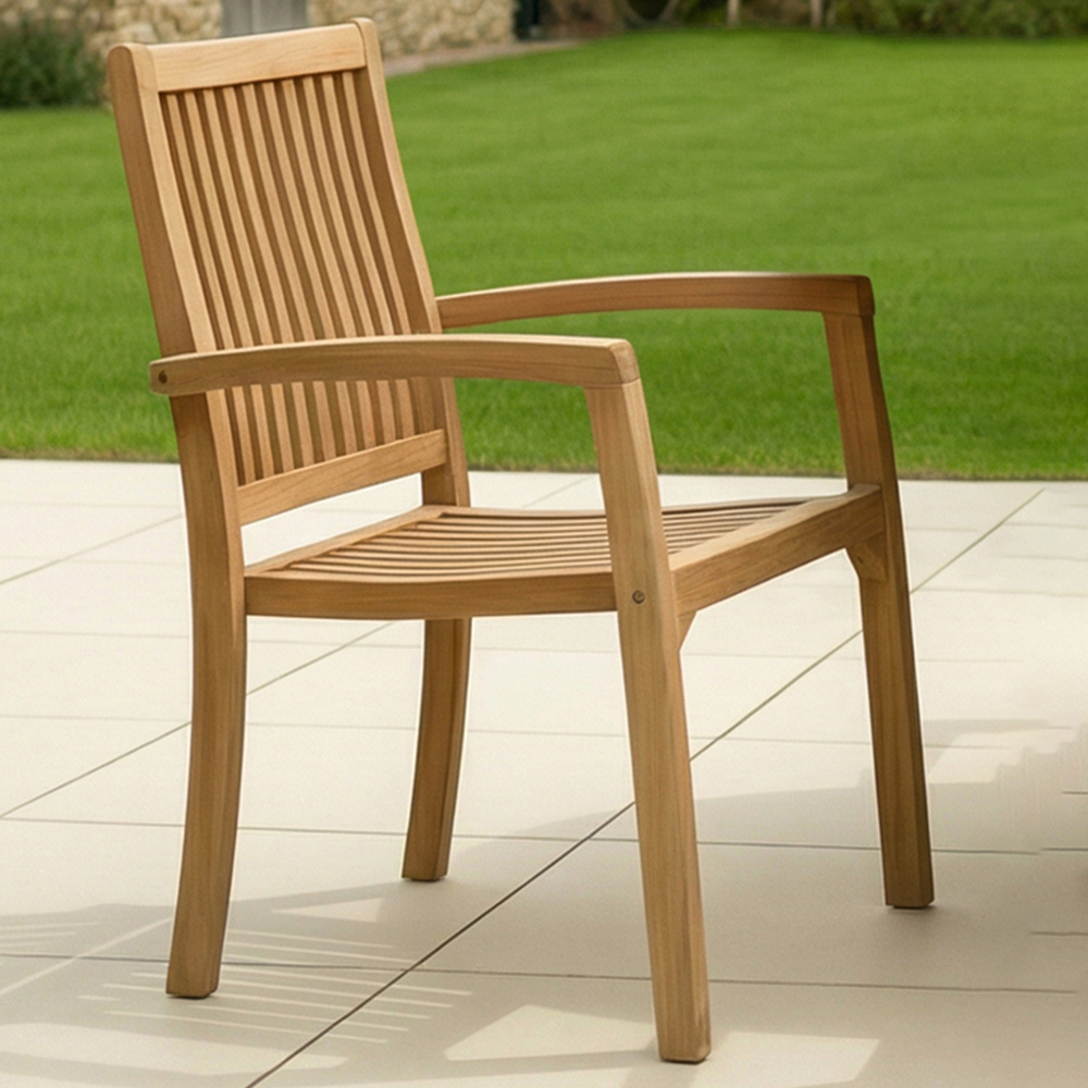 Charles Bentley Set of 2 Teak Wood Slatted Stacking Garden Dining Chair Image 1