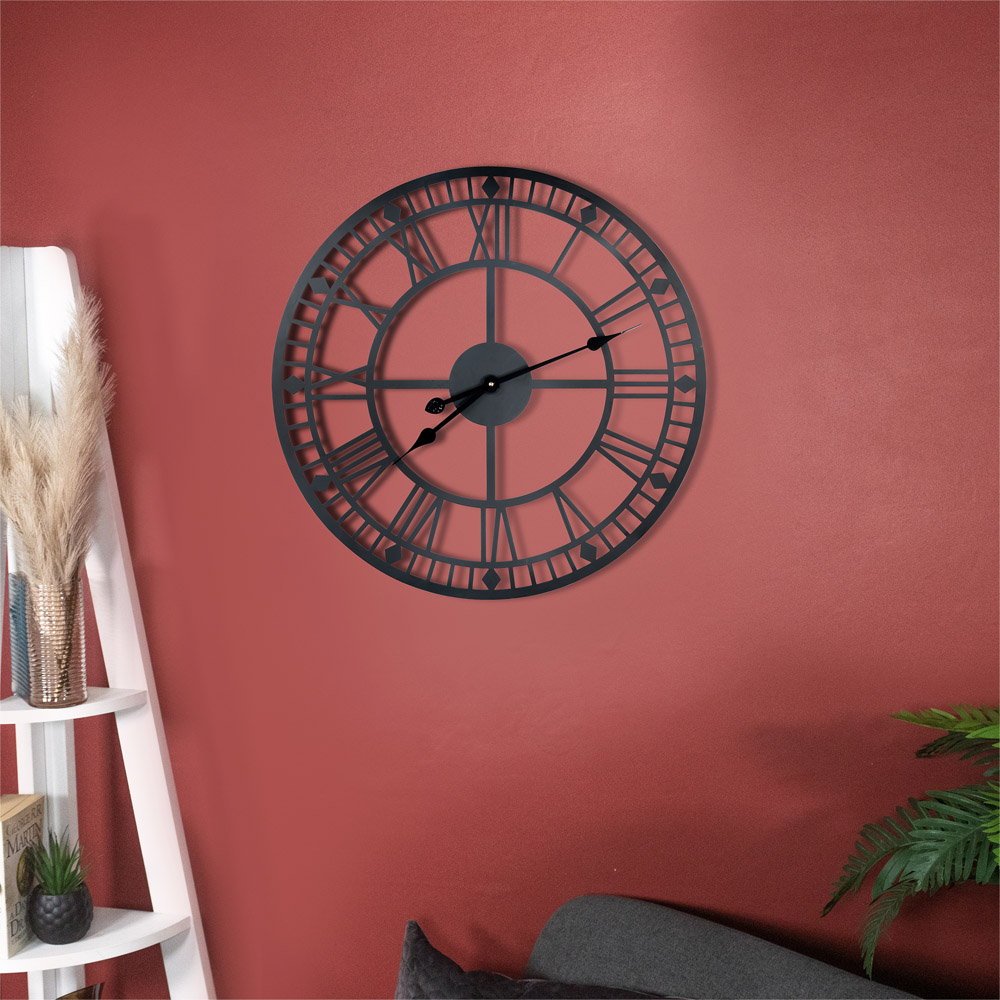 St Helens Black Open Face Design Non Ticking Garden Clock 60cm Image 2