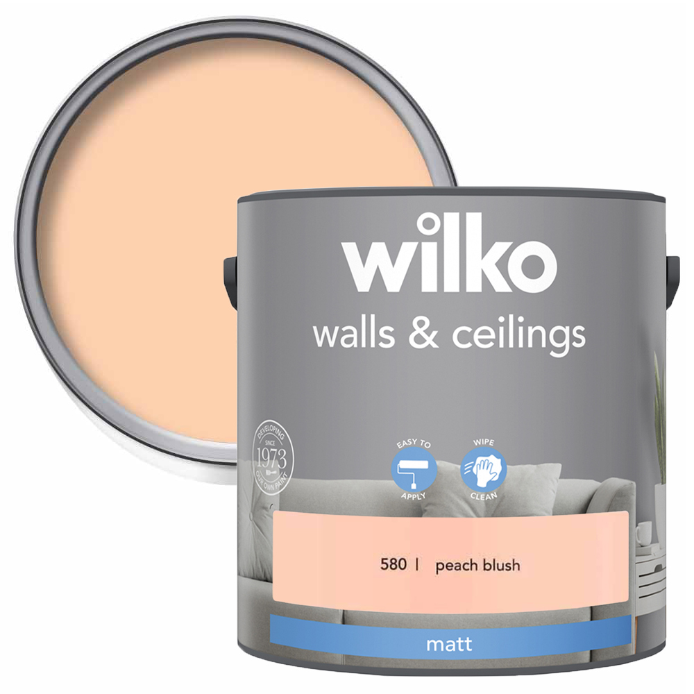 Wilko Walls & Ceilings Peach Blush Matt Emulsion Paint 2.5L Image 1