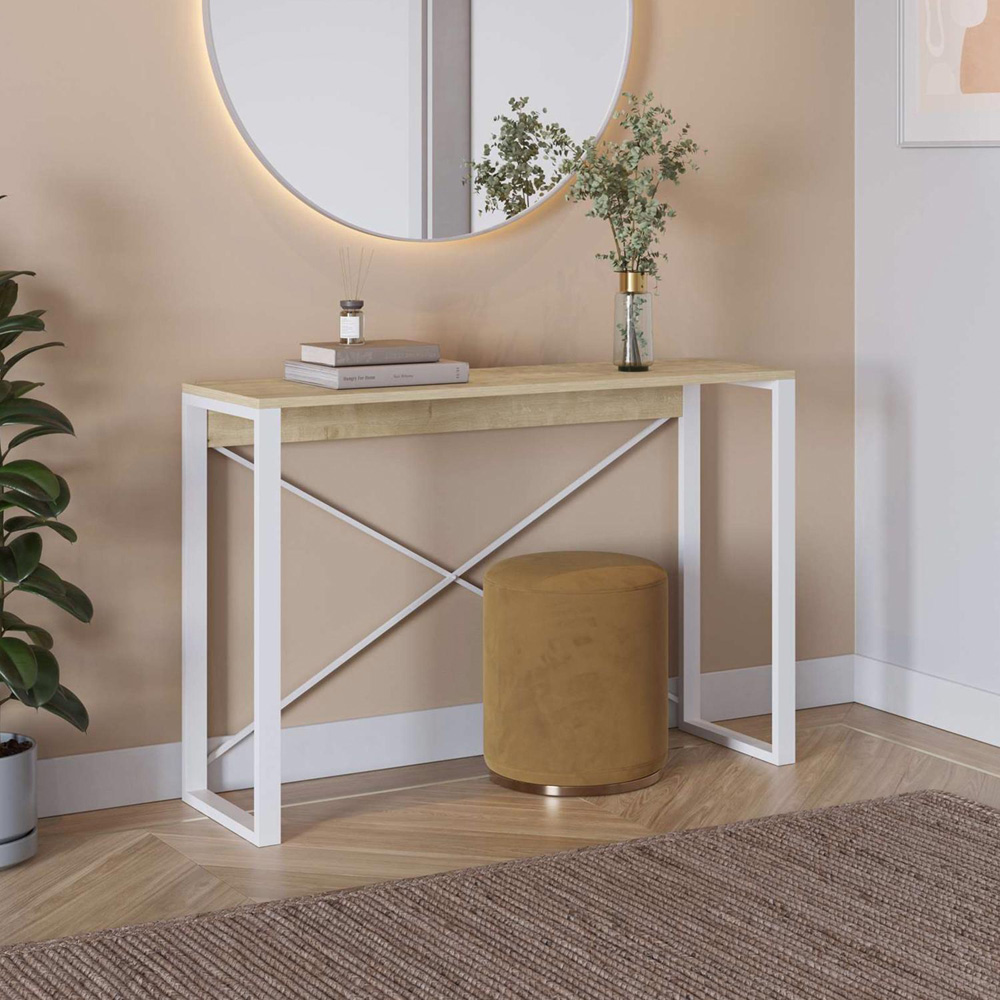 FWStyle Archie Oak and White X-Frame Metal Legs Console Table Image 5