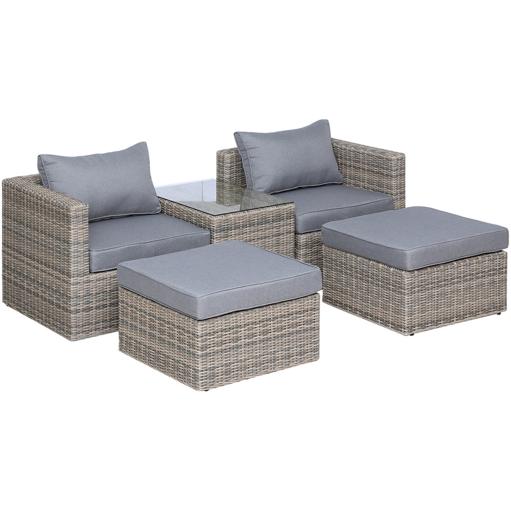 Outsunny 2 Seater Light Grey Rattan Lounge Set with Foot Stool Image 2