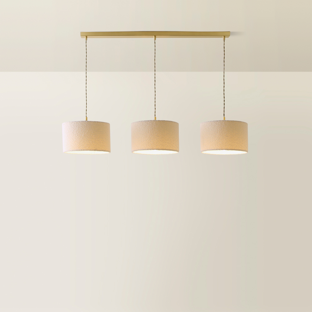ValueLights Reni Cream Boucle Drum Shade 3 Drop Bar Gold Diner LED Ceiling Light Image 5