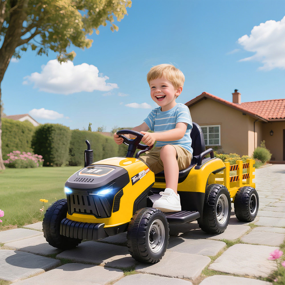 Tommy Toys Yellow Electric Ride on Tractor and Trailer 12V Image 2