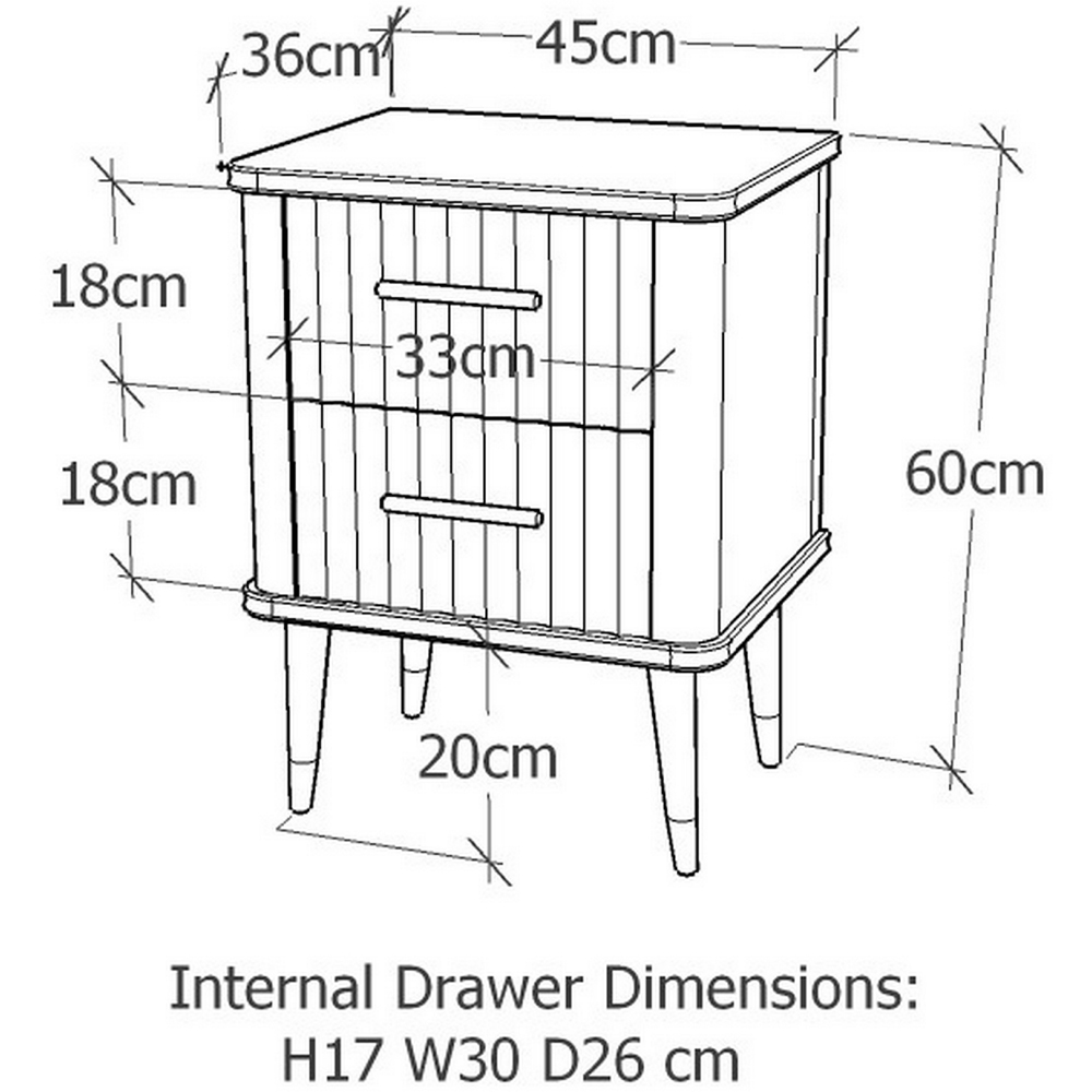 Cozzano 2 Drawer Grey Bedside Table Image 9