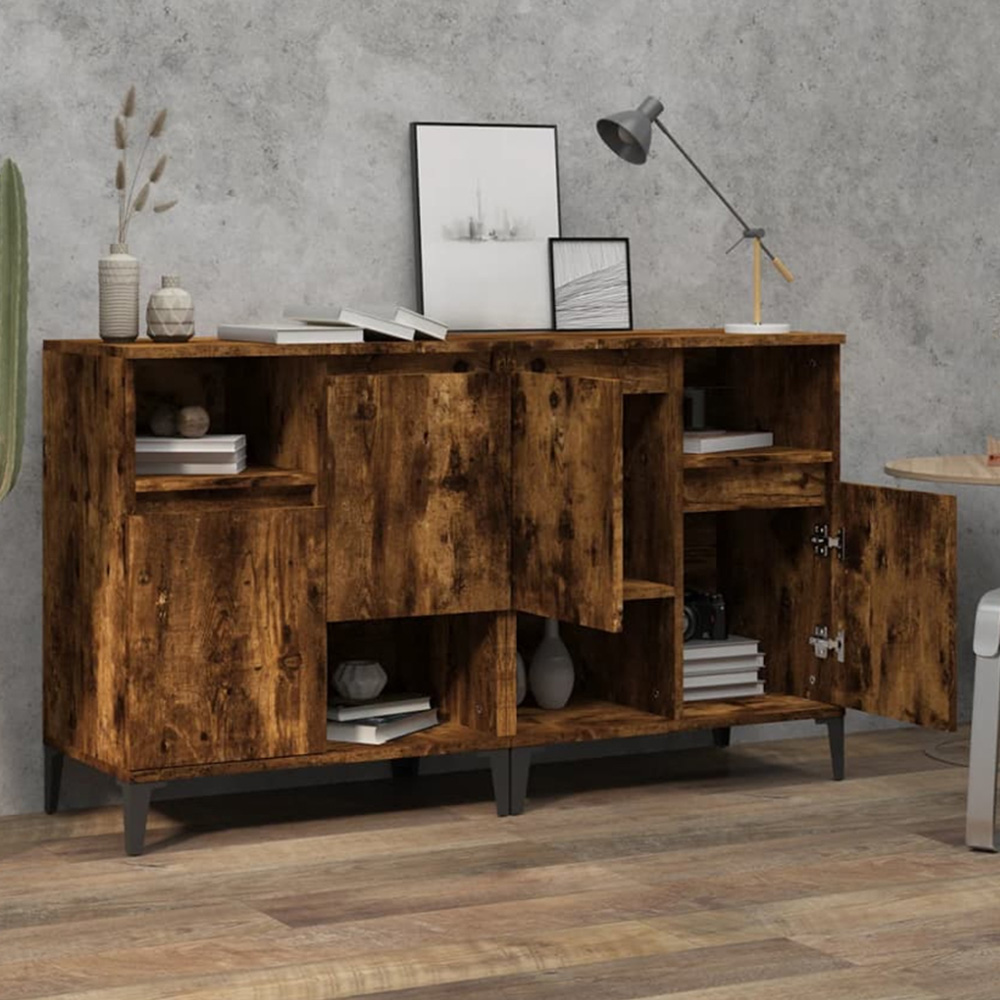 vidaXL 2 Door 2 Shelf Smoked Oak Sideboard Set of 2 Image 1