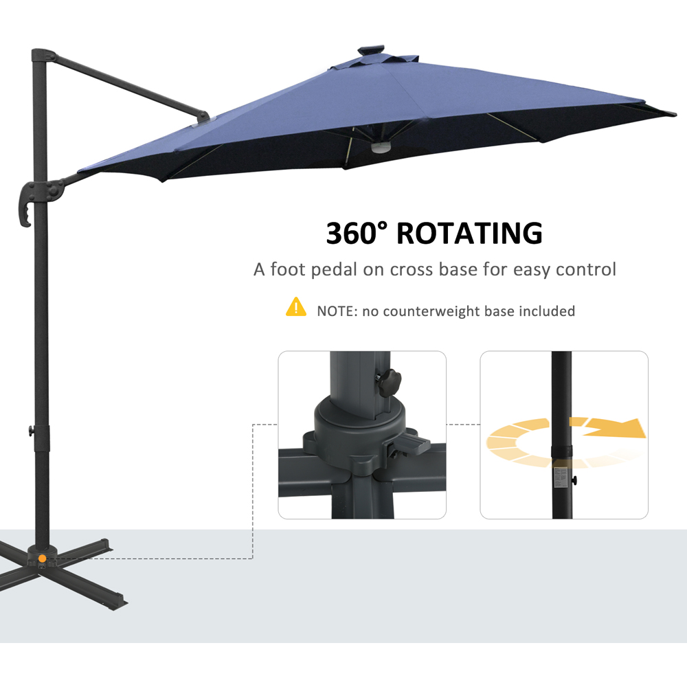 Outsunny Blue Solar LED Rotating Cantilever Roma Parasol with Cross Base 3m Image 6
