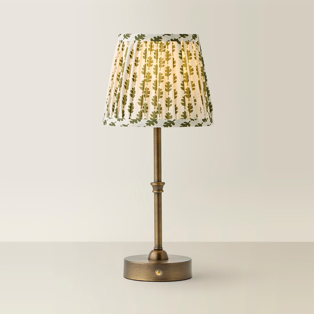 ValueLights Lowe Green Ditsy Floral Pleated Shade Brass Rechargeable Table Lamp with Bulb Image 3