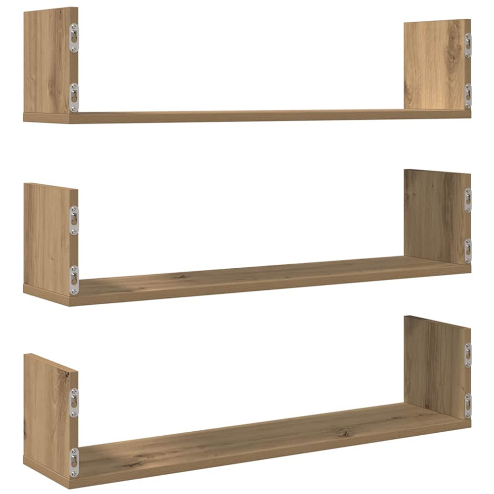 vidaXL 80cm Set of 3 Artesian Oak Floating Wall Shelf Image 5