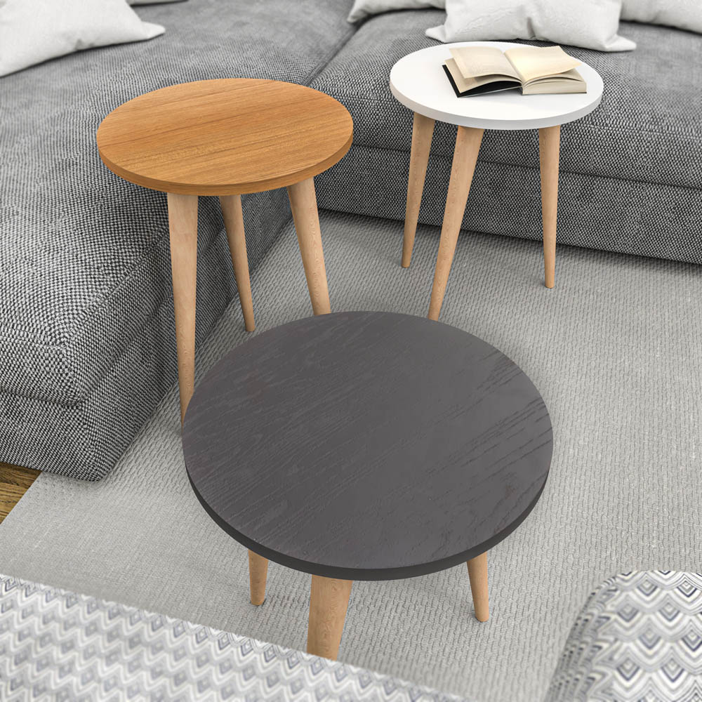 Decorotika Anthracite Teak and Cream Nest of Coffee Tables Set of 3 Image 4