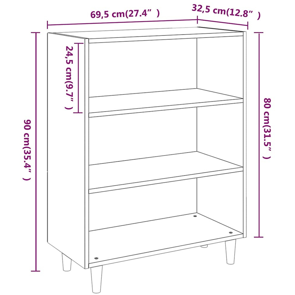 vidaXL 3 Shelf Smoked Oak Sideboard Image 7