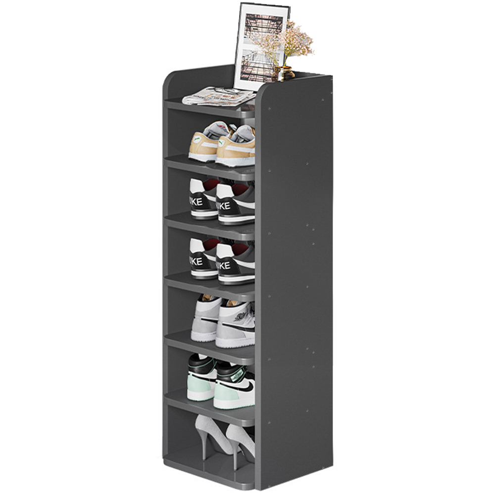 Living and Home 7 Shelf Black Shoe Rack with Raised Guardrail Image 2