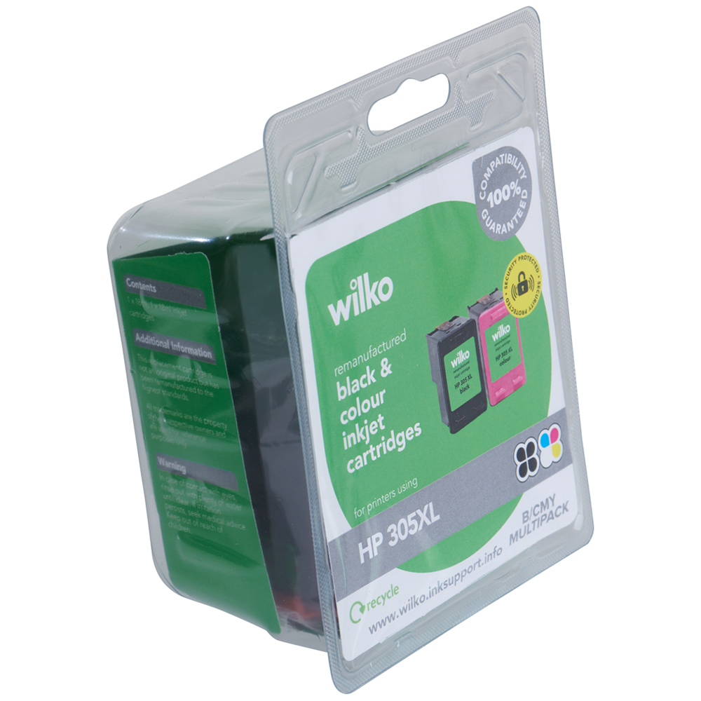 wilko Remanufactured HP305XL Black and Colour Inkjet Cartridges Combo