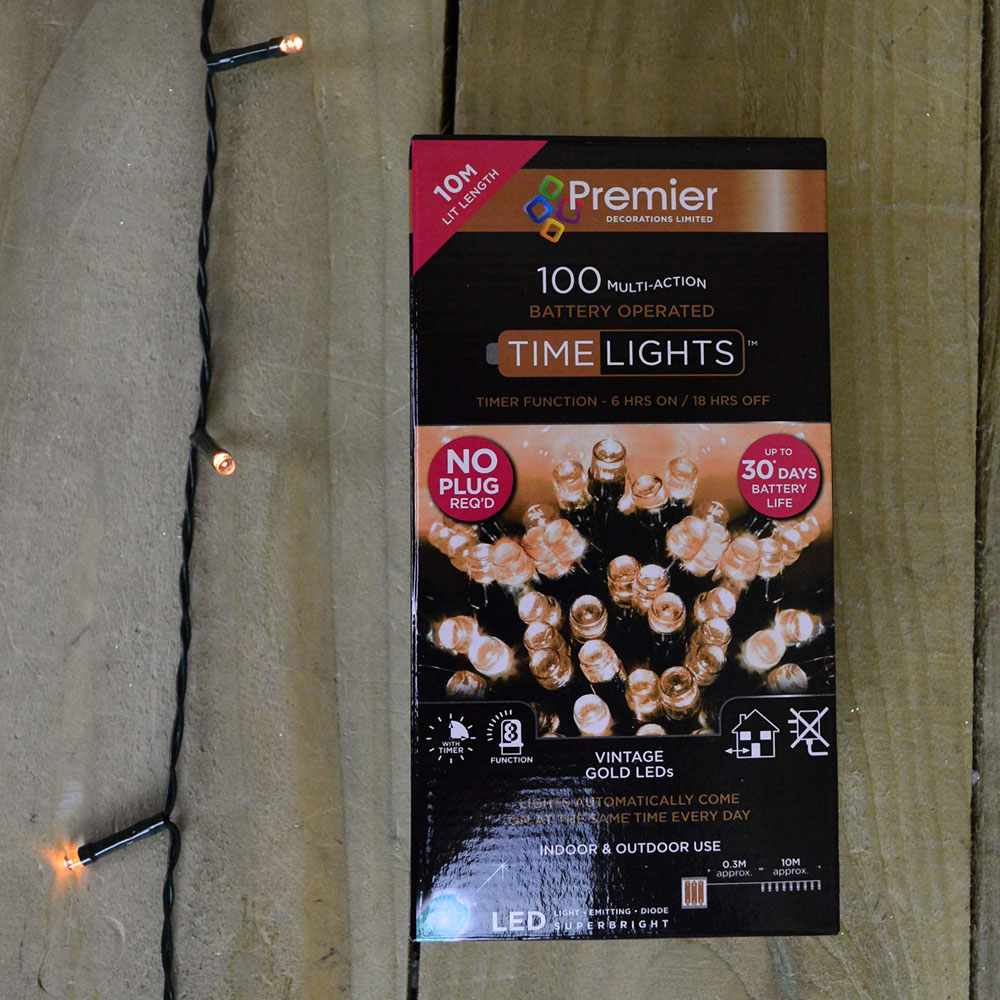 Premier TimeLights 100 Vintage Gold LED Multi-Function Christmas String Light 10m Image 8