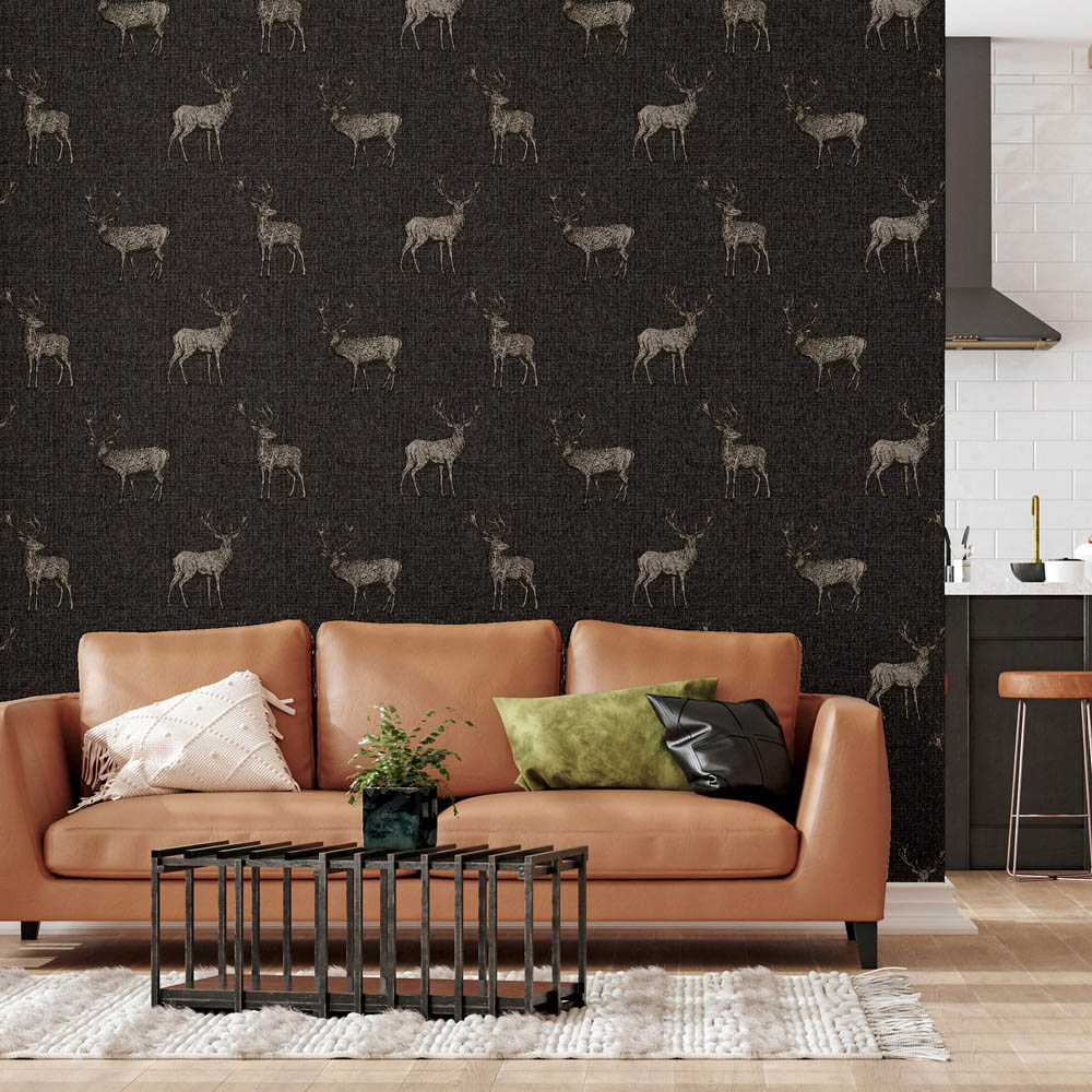 Arthouse Heritage Stag Charcoal Grey and Copper Wallpaper Image 3