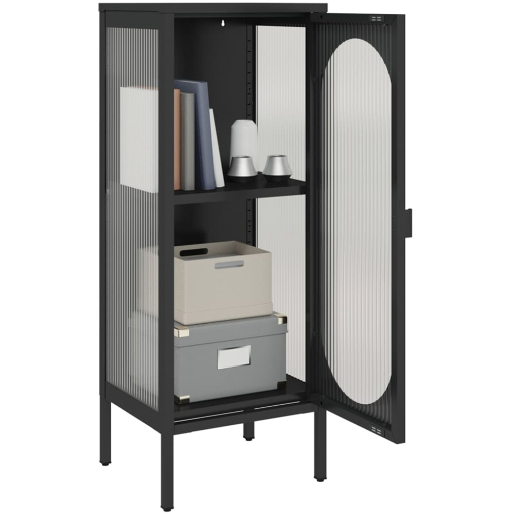 vidaXL Single Glass Door Black Steel Fluted Sideboard Image 5