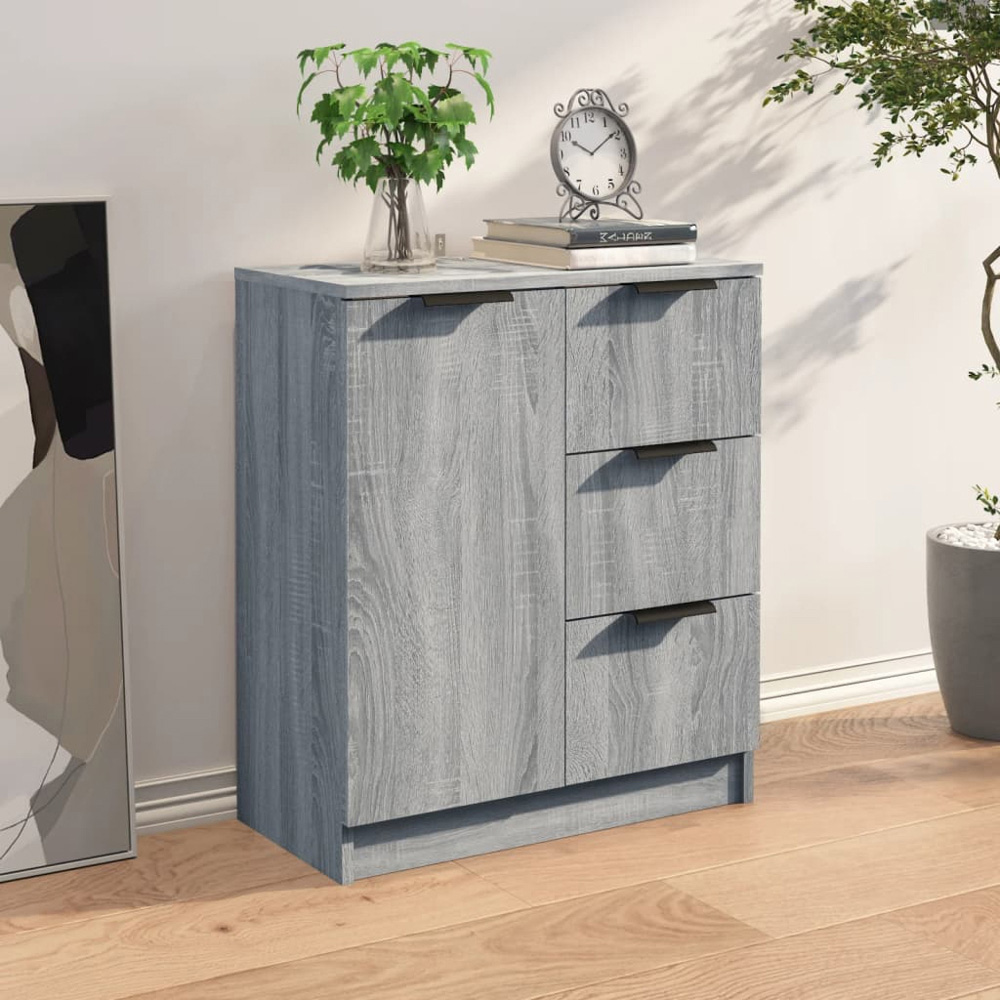 vidaXL Single Door 3 Drawer Grey Sonoma Wooden Sideboard Image 7