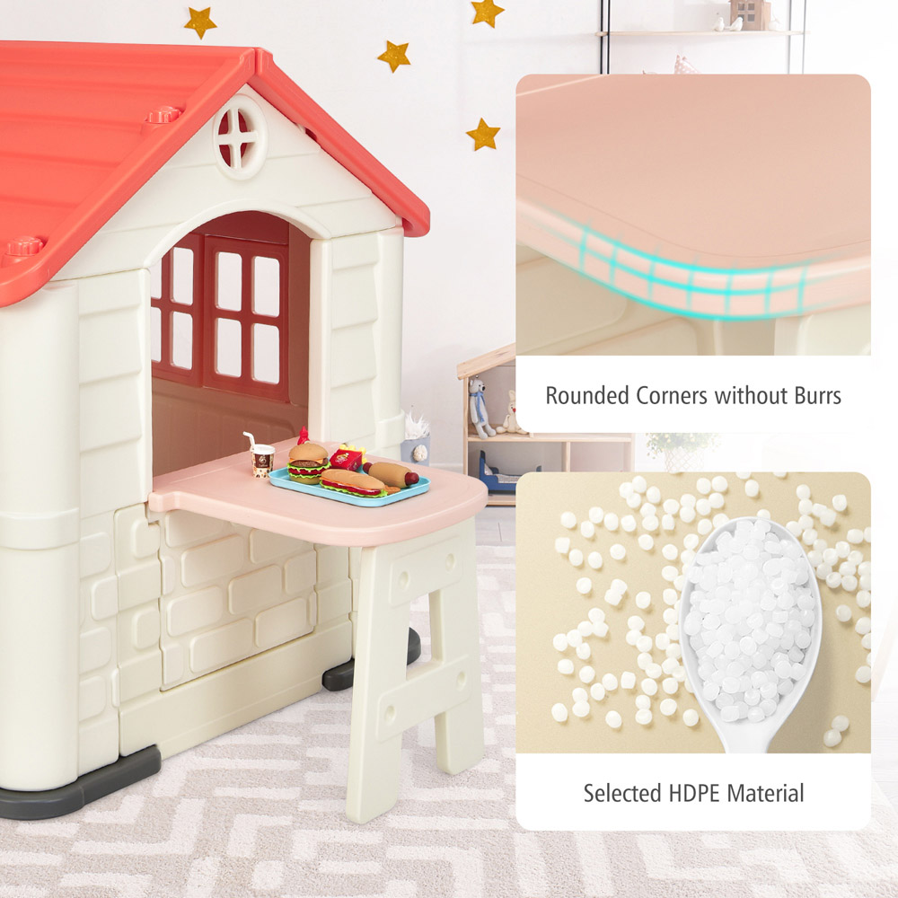Costway Pink Cottage Pretend Play Centre with Picnic Table Image 7