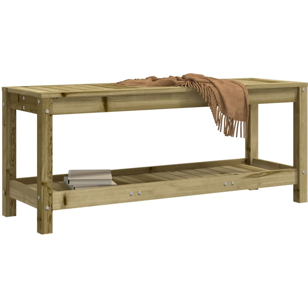 vidaXL Natural Impregnated Pine Wood Slatted Garden Bench with Shelf 108 x 35 x 45cm Image 6