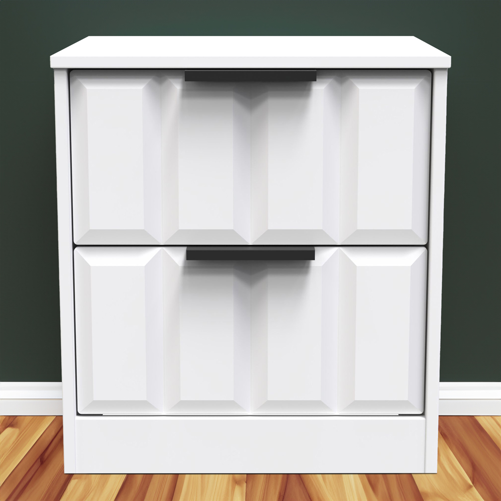 Crowndale New York 2 Drawer Matt White Bedside Table Ready Assembled Image 1