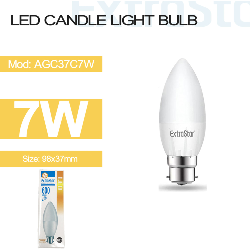 ExtraStar 10 Pack B22 7W Warm White LED Candle Light Bulb Image 2