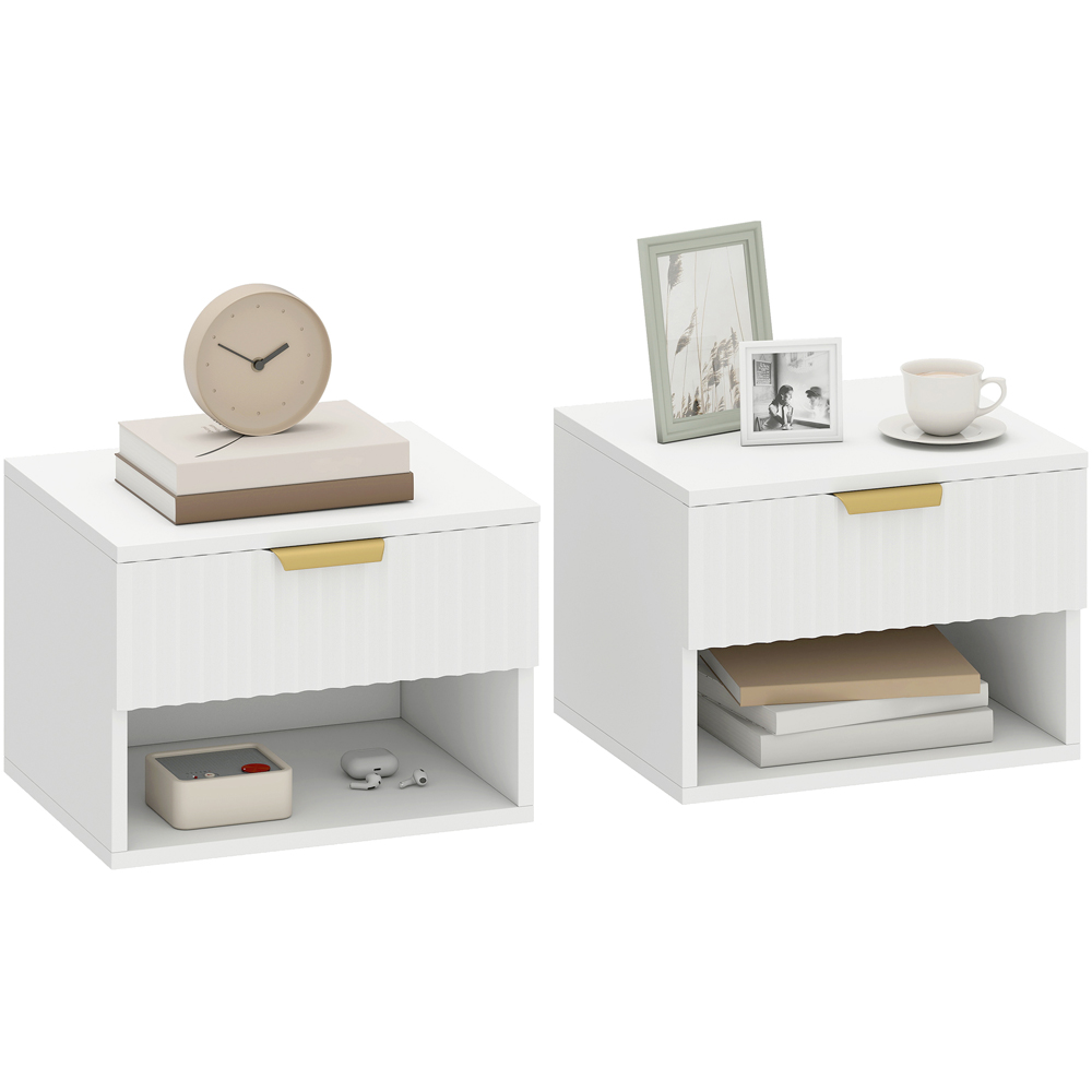 Portland Single Drawer Single Shelf White Fluted Floating Nightstand Set of 2 Image 2
