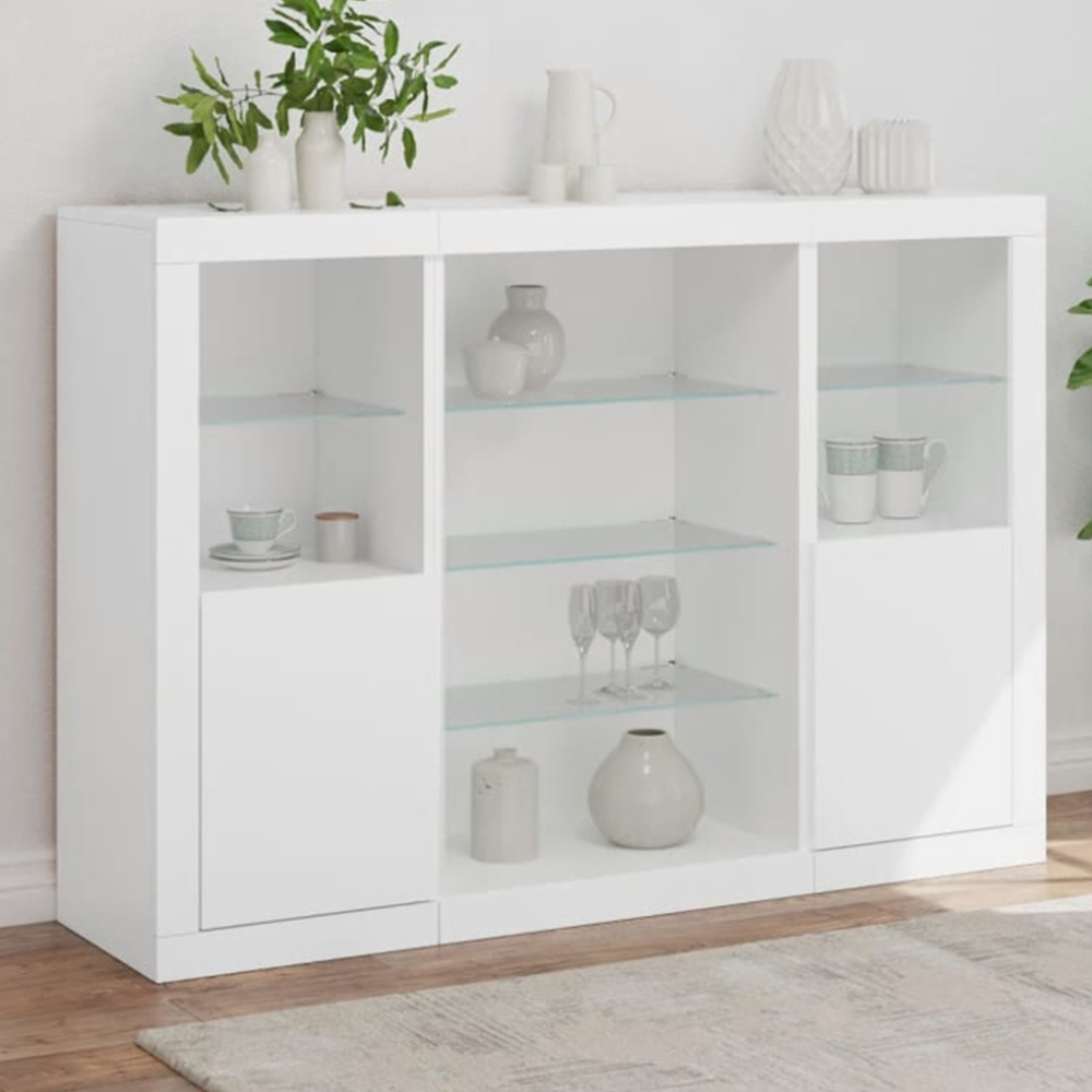 vidaXL 2 Door 6 Shelf White LED Sideboard 3 Piece Image 1