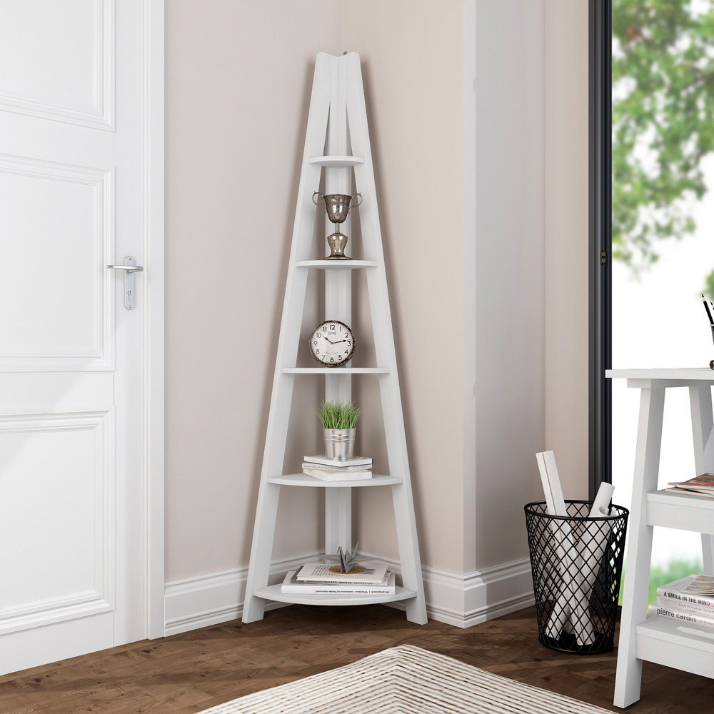 Tiva 5 Shelf White Corner Ladder Bookcase Image 4