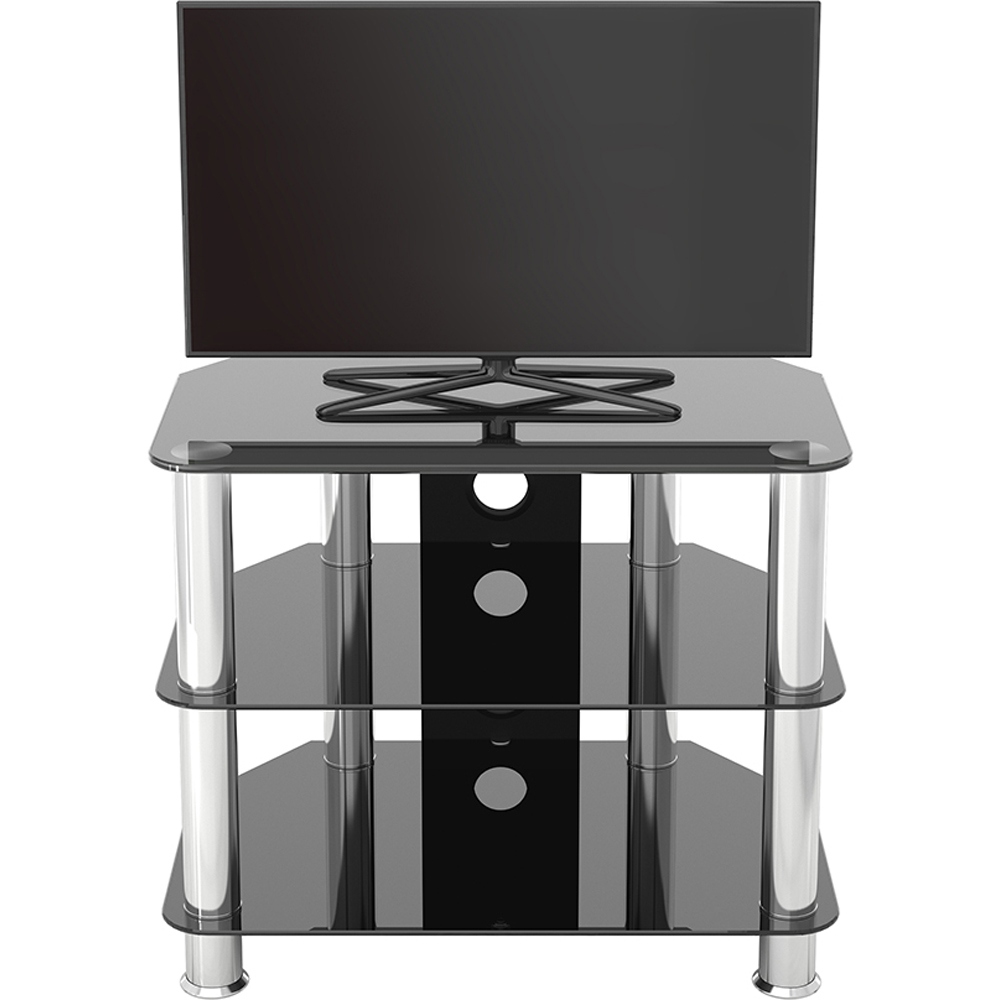 AVF Classic 2 Shelf Black and Chrome Glass Corner TV Unit with Cable Management Image 6