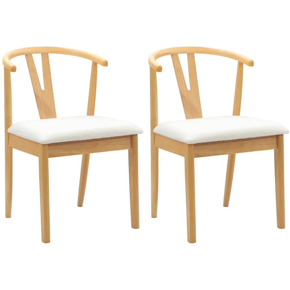 vidaXL Set of 2 Natural and White Rubberwood Dining Chairs Image 8