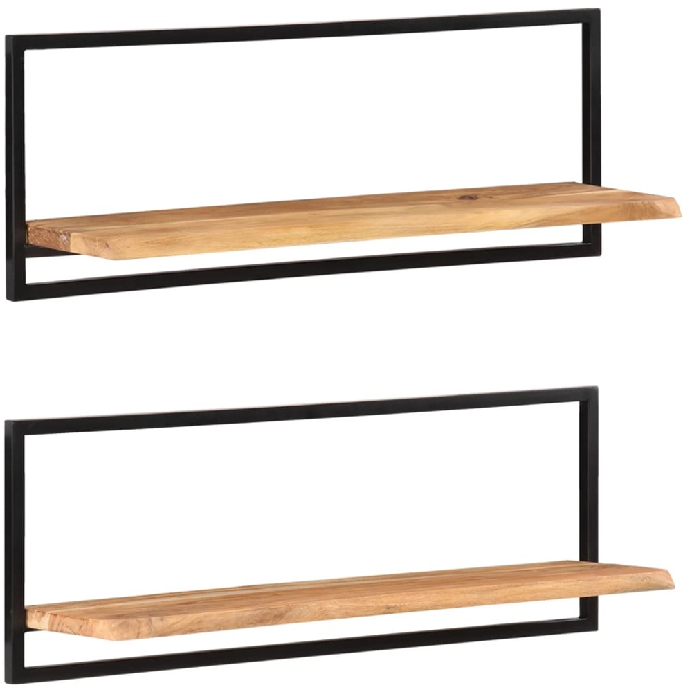 vidaXL 100 x 24 x 35cm Set of 2 Solid Wood Acacia and Steel Wall Shelf Image 2