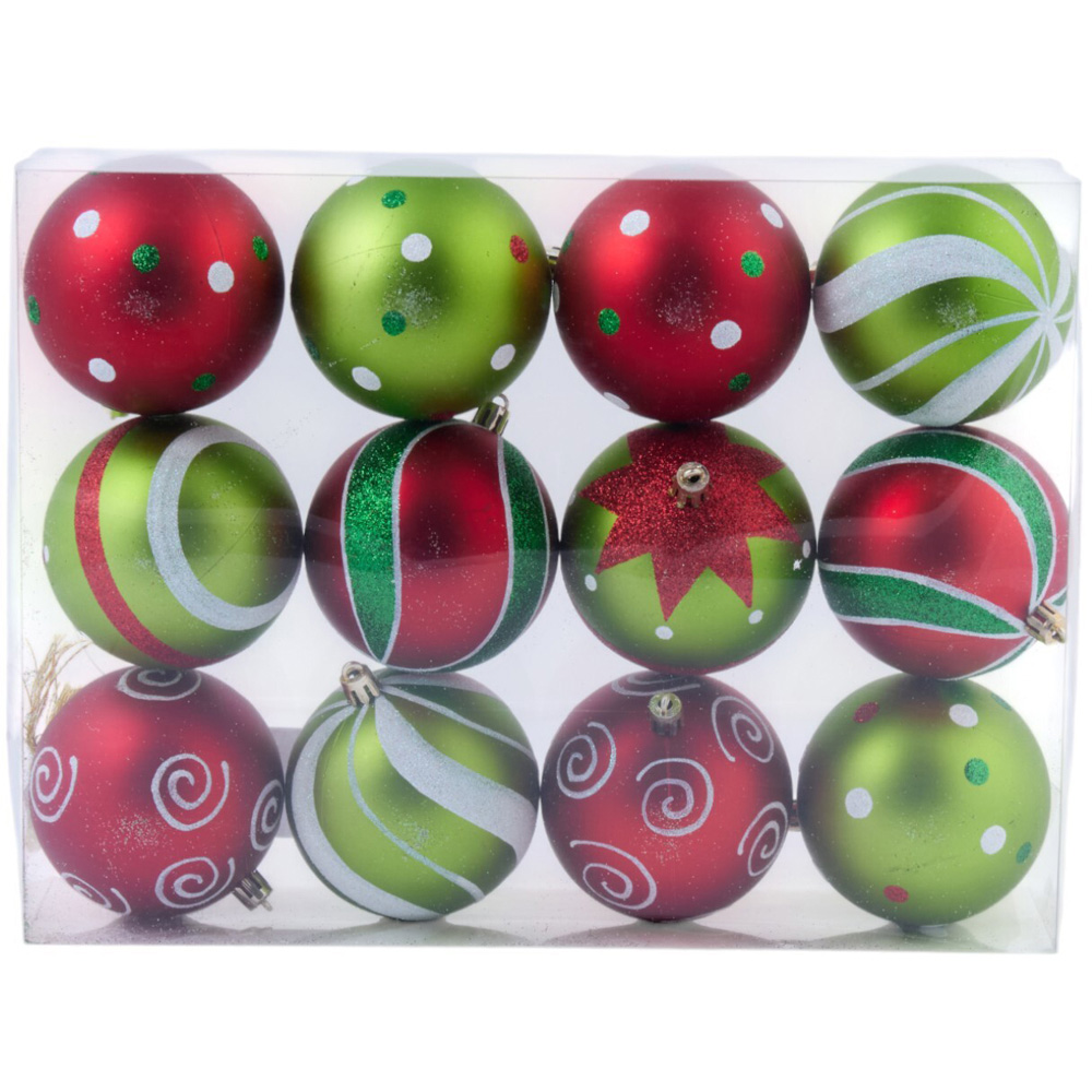 Pack of 12 Novelty Grumble BaublesGreen and Red Image 1