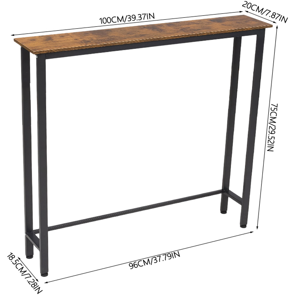 Living and Home Brown Wood Effect Narrow Console Table with Steel Frame Image 9