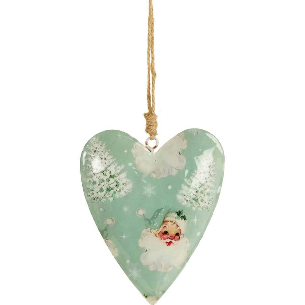 Scandi Santa Metal Heart Decoration Sage Green Image 3