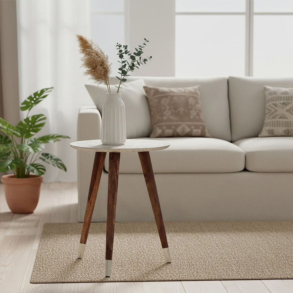 Premier Housewares White Finish Carved Metal Top Side Table Image 3
