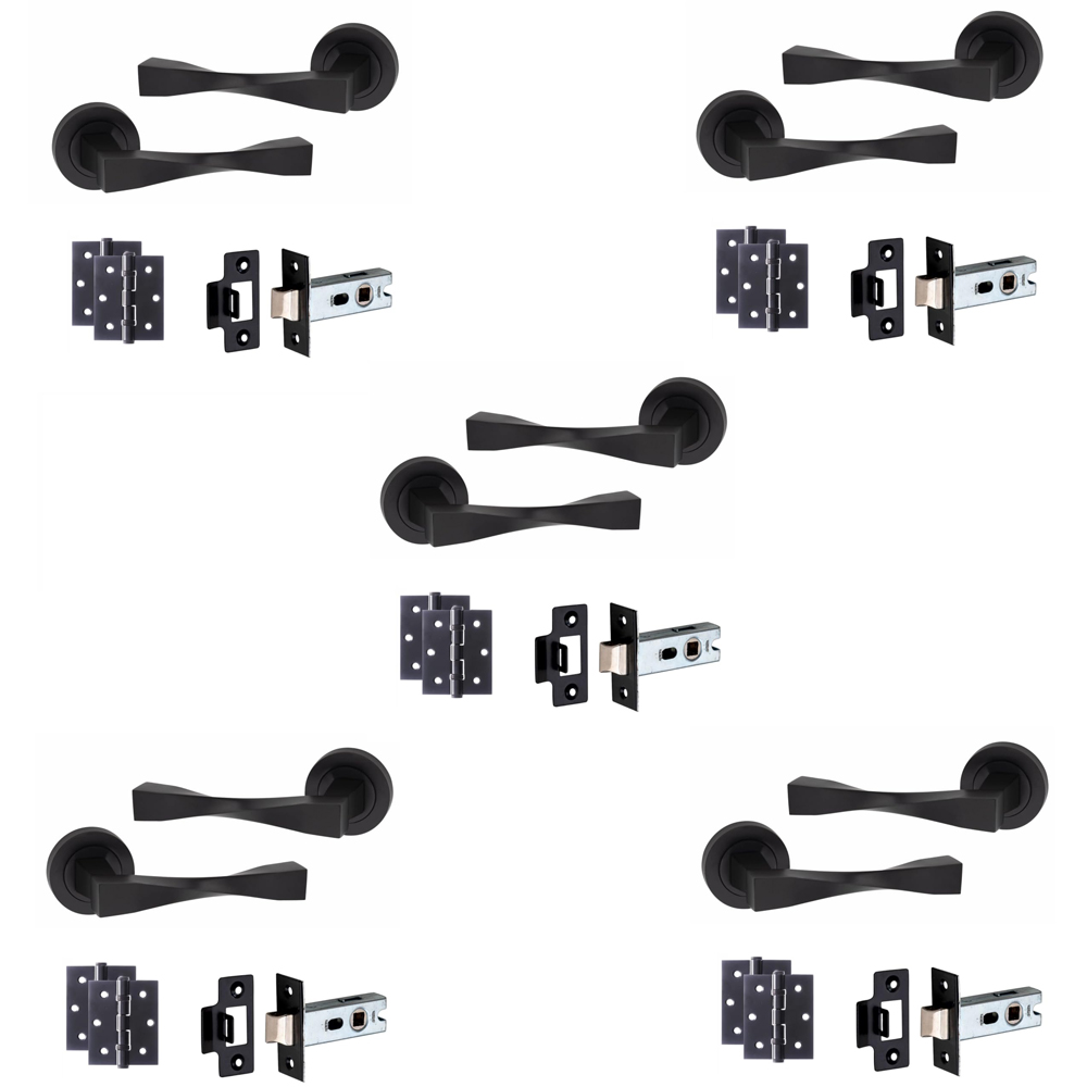 Golden Grace Matt Black Straight Astrid Twist Latch Handle Pair 52mm 5 Pack Image 1