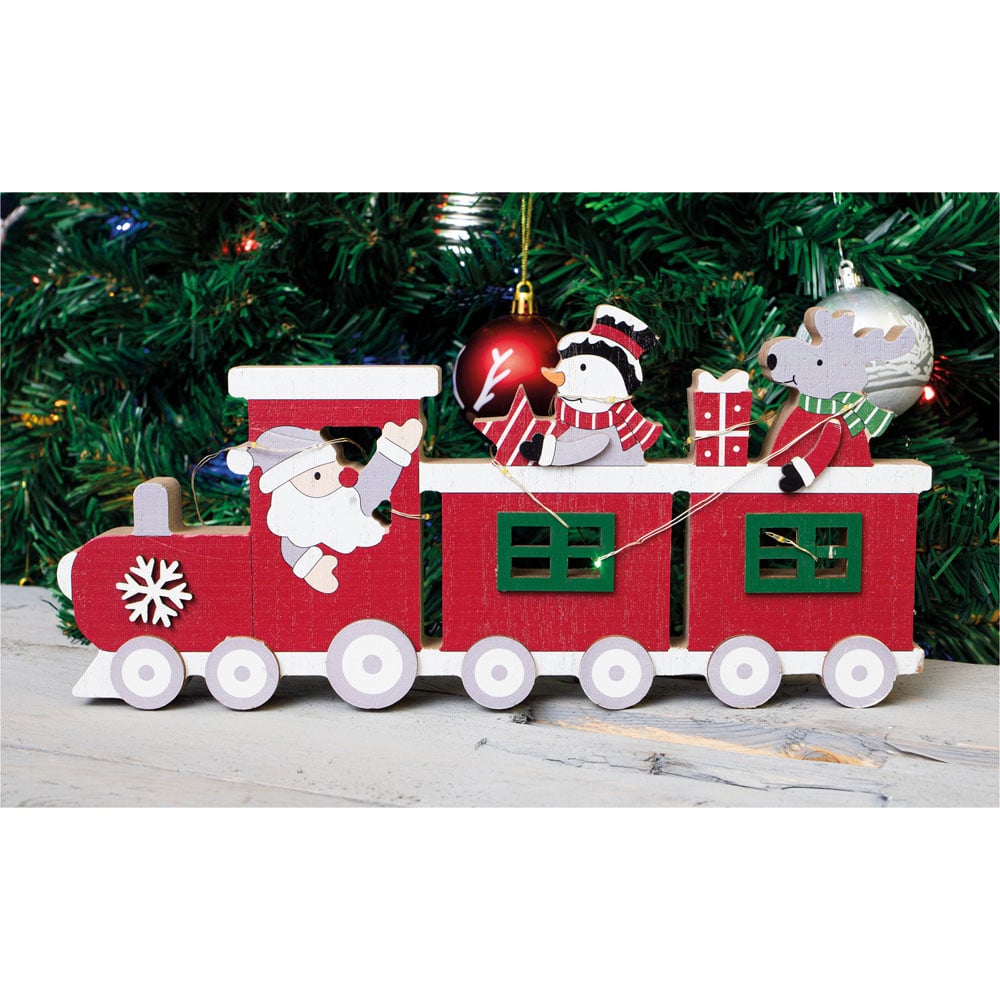 St Helens LED Red Wooden Festive Ornamental Train Image 7